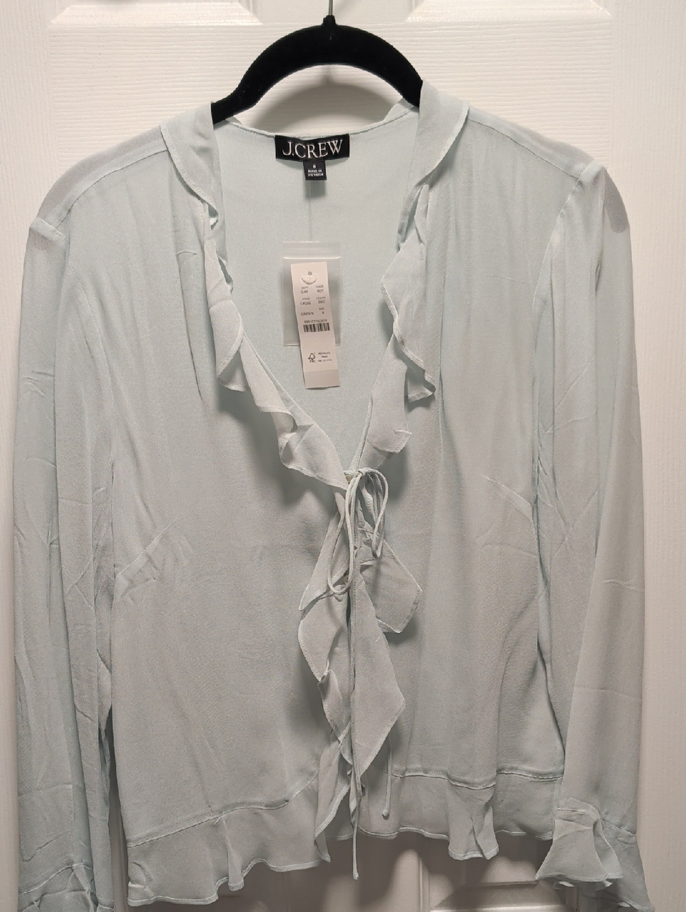 J. Crew Pale Blue Ruffle Tie-Front Blouse